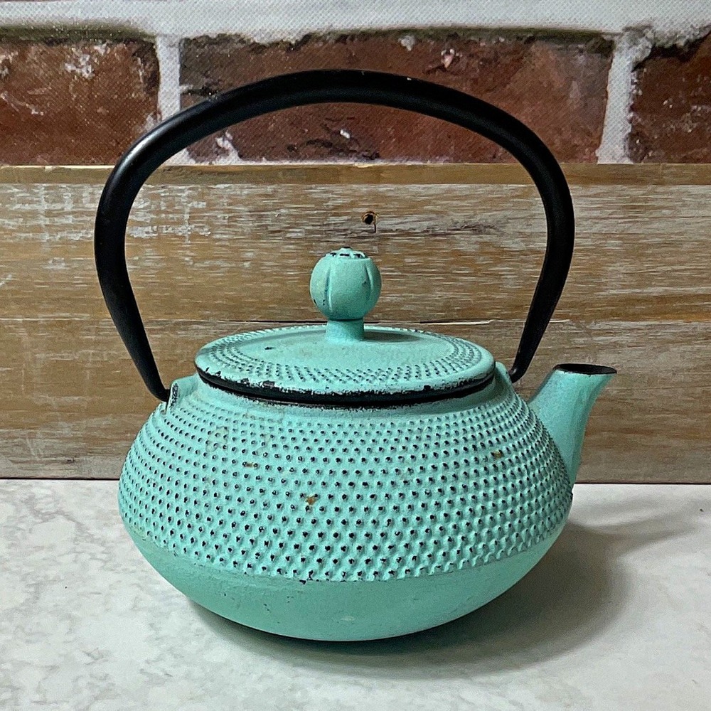Turquoise Cast Iron Teapot w/ Stainless Infuser, Matte Textured Japanese 4 Cup